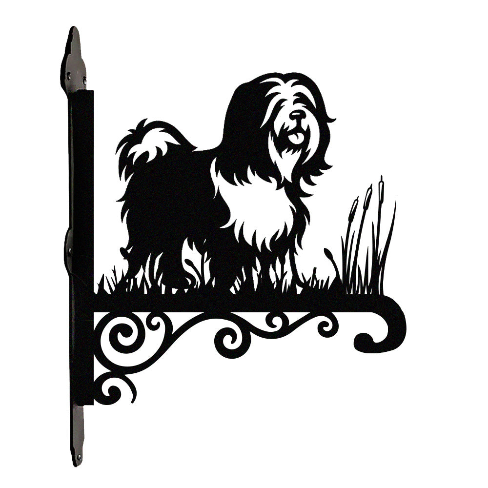 Tibetan terrier metal hanging basket bracket mounted on outdoor wall for plant decoration