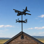 Transport plane metal weather vane with directional arrows and mounting rod, outdoor roof and garden decoration