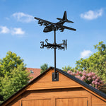Transport plane metal weather vane with directional arrows and mounting rod, outdoor roof and garden decoration