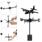 Transport plane metal weather vane with directional arrows and mounting rod, outdoor roof and garden decoration