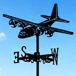 Transport plane metal weather vane with directional arrows and mounting rod, outdoor roof and garden decoration