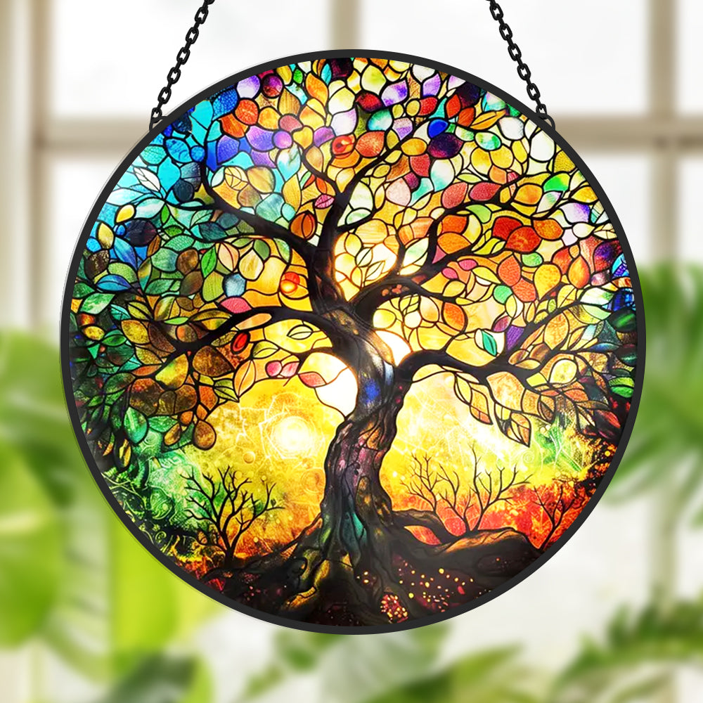 Tree of life stained glass suncatcher window hanging, suitable for home and garden decoration