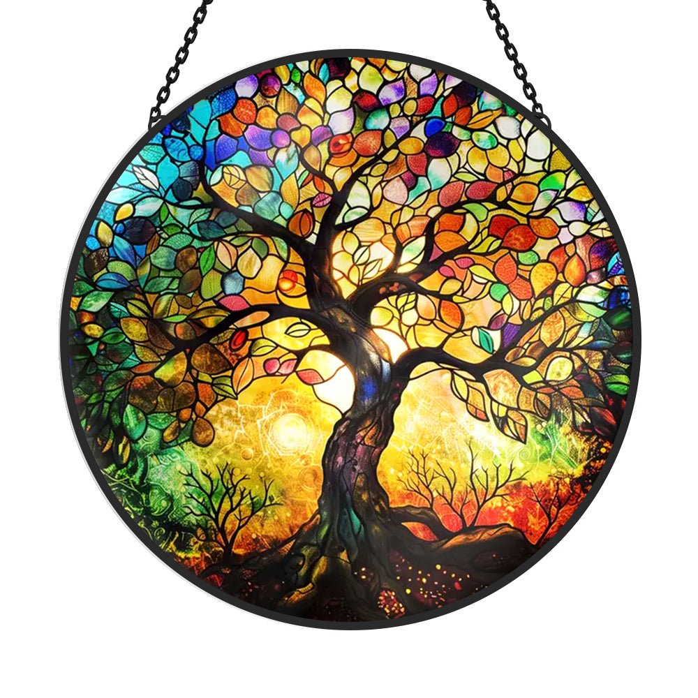 Tree of life stained glass suncatcher window hanging, suitable for home and garden decoration