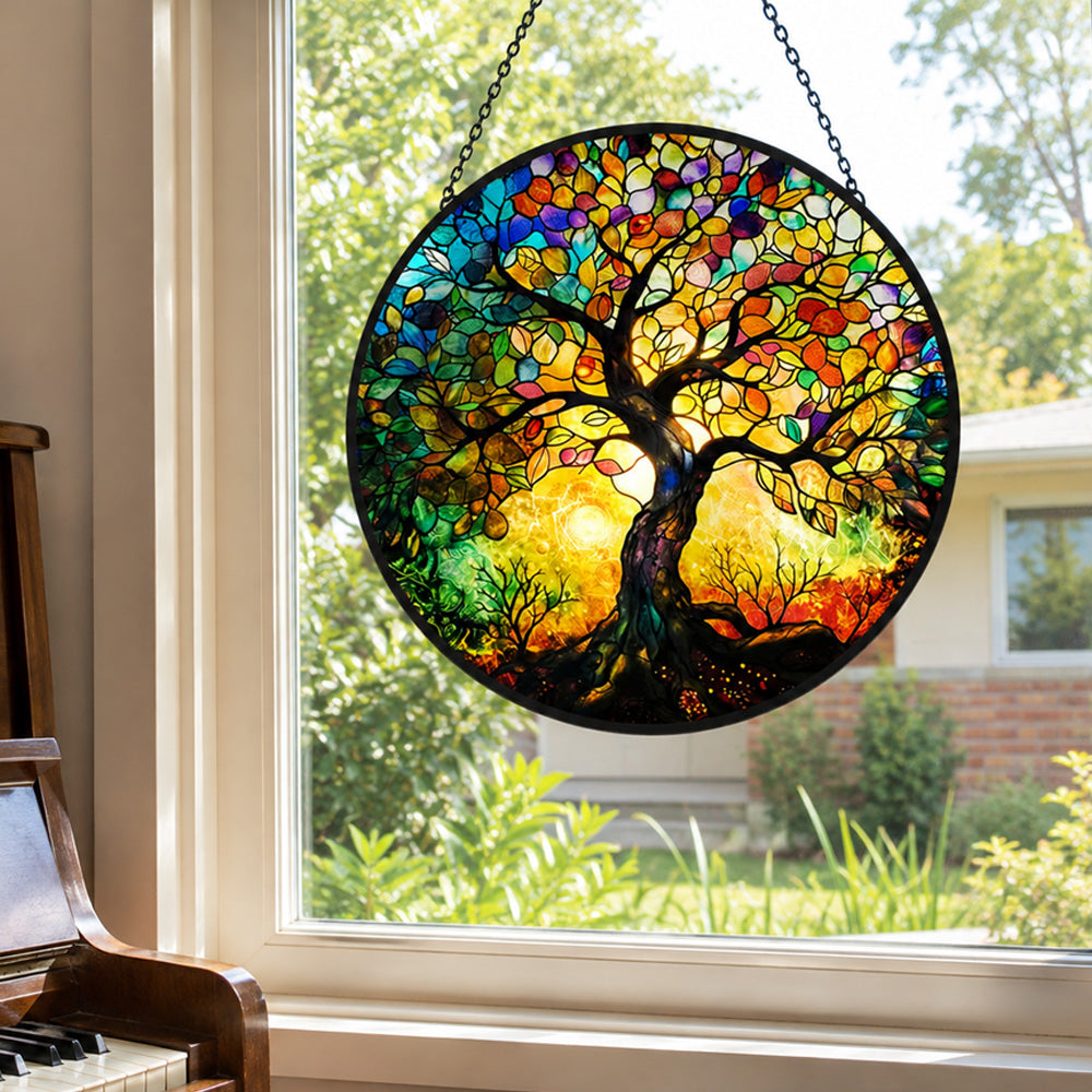 Tree of life stained glass suncatcher window hanging, suitable for home and garden decoration