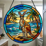 tropical beach sunglasses kangaroo stained glass suncatcher window hanging, suitable for home and garden decoration.