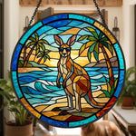 tropical beach sunglasses kangaroo stained glass suncatcher window hanging, suitable for home and garden decoration.