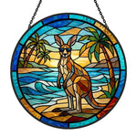 tropical beach sunglasses kangaroo stained glass suncatcher window hanging, suitable for home and garden decoration.