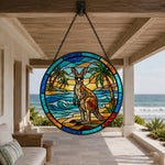 Tropical beach sunglasses kangaroo stained glass suncatcher window hanging, suitable for home and garden decoration