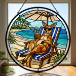tropical vacation kangaroo stained glass suncatcher window hanging, suitable for home and garden decoration.