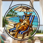 tropical vacation kangaroo stained glass suncatcher window hanging, suitable for home and garden decoration.