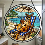 tropical vacation kangaroo stained glass suncatcher window hanging, suitable for home and garden decoration.