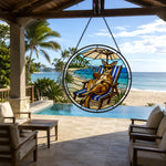 Tropical vacation kangaroo stained glass suncatcher window hanging, suitable for home and garden decoration