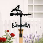Two birds on branch metal weather vane with directional arrows and mounting rod, outdoor roof and garden decoration