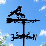 Two birds on branch metal weather vane with directional arrows and mounting rod, outdoor roof and garden decoration