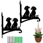 Two dachshunds metal hanging basket bracket mounted on outdoor wall for plant decoration