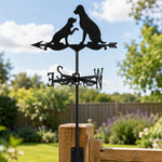 Two dogs metal weather vane with directional arrows and mounting rod, outdoor roof and garden decoration