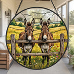Two peeking donkeys stained glass suncatcher window hanging, suitable for home and garden decoration