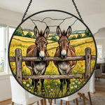 Two peeking donkeys stained glass suncatcher window hanging, suitable for home and garden decoration