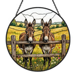 Two peeking donkeys stained glass suncatcher window hanging, suitable for home and garden decoration