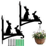 Two rabbits metal hanging basket bracket mounted on outdoor wall for plant decoration