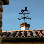 Unicorn metal weather vane with directional arrows and mounting rod, outdoor roof and garden decoration
