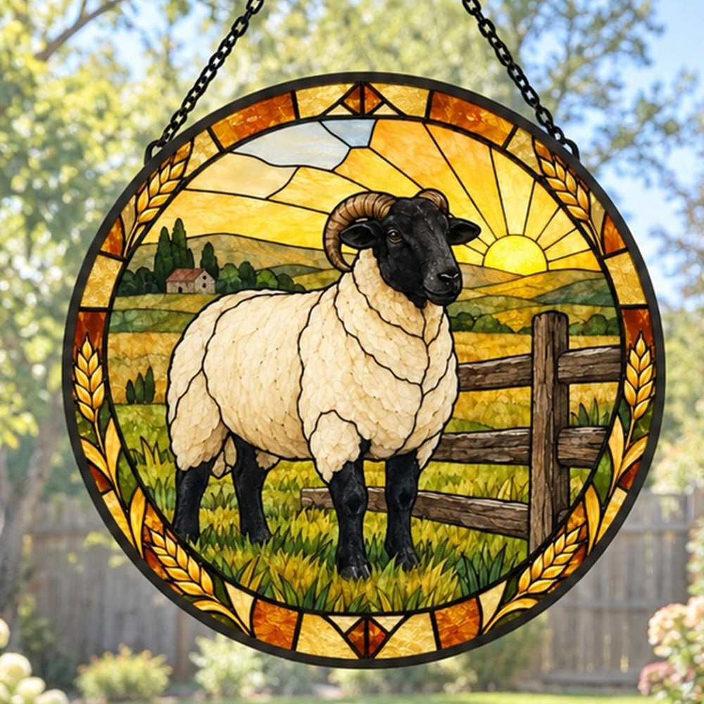 Valais blacknose sheep stained glass suncatcher window hanging, suitable for home and garden decoration