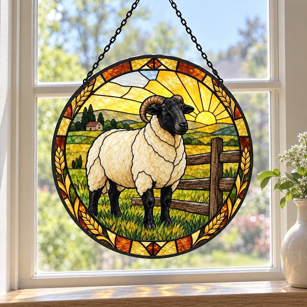 Valais blacknose sheep stained glass suncatcher window hanging, suitable for home and garden decoration