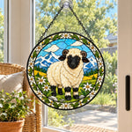 Valais blacknose sheep stained glass suncatcher window hanging, suitable for home and garden decoration