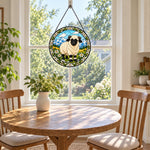 Valais blacknose sheep stained glass suncatcher window hanging, suitable for home and garden decoration