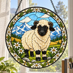 Valais blacknose sheep stained glass suncatcher window hanging, suitable for home and garden decoration