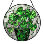 Vibrant botanical potted plant greenery stained glass suncatcher window hanging, suitable for home and garden decoration