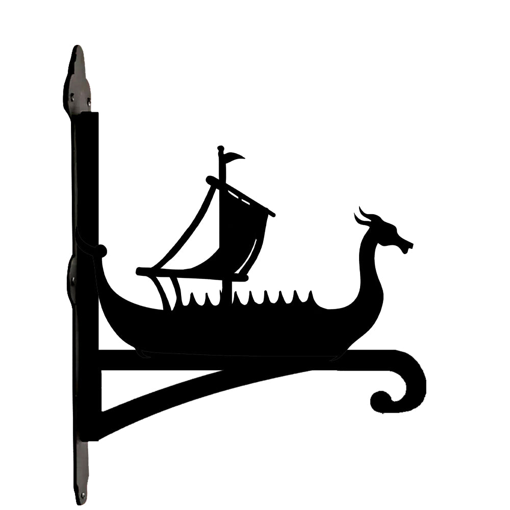 Viking longship metal hanging basket bracket mounted on outdoor wall for plant decoration
