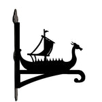 Viking longship metal hanging basket bracket mounted on outdoor wall for plant decoration
