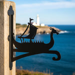 Viking longship metal hanging basket bracket mounted on outdoor wall for plant decoration