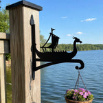 Viking longship metal hanging basket bracket mounted on outdoor wall for plant decoration