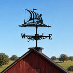 Viking longship metal weather vane with directional arrows and mounting rod, outdoor roof and garden decoration