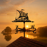 Viking longship metal weather vane with directional arrows and mounting rod, outdoor roof and garden decoration