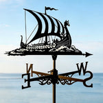 Viking longship metal weather vane with directional arrows and mounting rod, outdoor roof and garden decoration