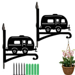 Vintage camper metal hanging basket bracket mounted on outdoor wall for plant decoration
