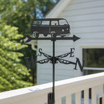 Vintage camper van metal weather vane with directional arrows and mounting rod, outdoor roof and garden decoration