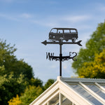 Vintage camper van metal weather vane with directional arrows and mounting rod, outdoor roof and garden decoration