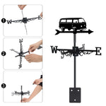 Vintage camper van metal weather vane with directional arrows and mounting rod, outdoor roof and garden decoration