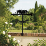 Vintage roadster metal weather vane with directional arrows and mounting rod, outdoor roof and garden decoration
