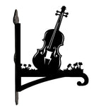 Vintage violin metal hanging basket bracket mounted on outdoor wall for plant decoration