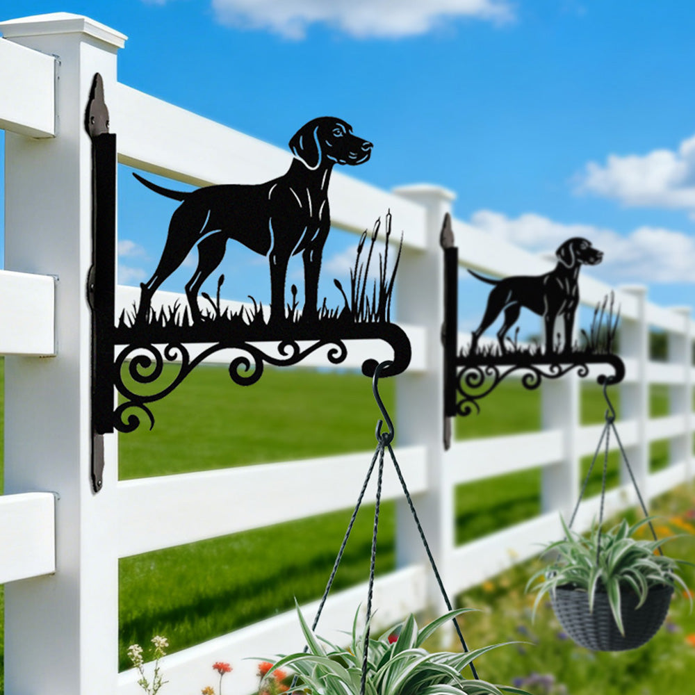 Vizsla metal hanging basket bracket mounted on outdoor wall for plant decoration