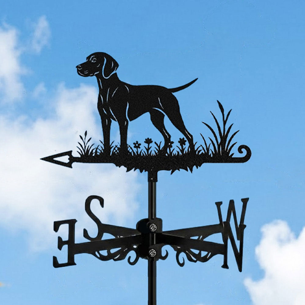 Vizsla metal weather vane with directional arrows and mounting rod, outdoor roof and garden decoration