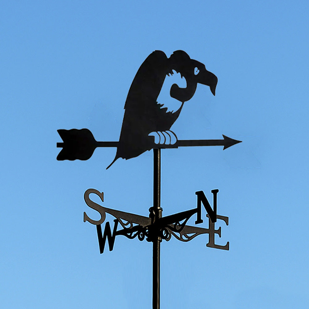 Vulture bird metal weather vane with directional arrows and mounting rod, outdoor roof and garden decoration