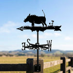 Warthog metal weather vane with directional arrows and mounting rod, outdoor roof and garden decoration