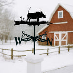 Warthog metal weather vane with directional arrows and mounting rod, outdoor roof and garden decoration