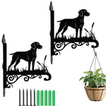 Weimaraner metal hanging basket bracket mounted on outdoor wall for plant decoration